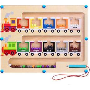 Magnetic Color and Number Maze, Magnet Balls Busy Board for Toddlers, Color Sorting Magnets, Wooden Learning Toys for Preschoolers, Counting Matching Games Skills Toys for Boys Girls 3 4 5 Years Old