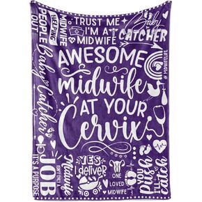 Huglanket Midwife Gifts - Awesome Midwife at Your - Midwife Blanket for OB Nurses, Obstetrician-Gynecologist, Pediatricians, Coworkers from Pregnant Women, 65 x 50 Inches, Purple
