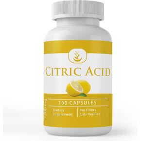 PURE ORIGINAL INGREDIENTS Citric Acid, (100 Capsules) Always Pure, No Additives Or Fillers, Lab Verified