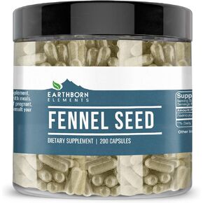 Earthborn Elements Fennel Seed 200 Capsules, Pure & Undiluted, No Additives