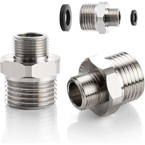 1/2 to 3/8 Reducer Faucet Adapter: 2 Pack Brass Compression Pipe Fitting 3/8 Male to 1/2 Male Supply Line Adapter for RV Kitchen Plumbing - Water Hose Pipe Connector with Rubber Washer