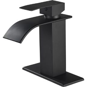 Bathroom Faucet Single Handle, 1 or 3 Hole Faucet Black Modern Bathroom Faucet, Waterfall Spout Faucet for Bathroom Sink, Single Handle Vanity Sink, Rv Lavatory Washbasin Faucet with Deck Plate & Hose