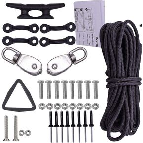 Kayak Canoes Anchor Trolley Kit System w/Pulleys Pad Eye Cleats Ring 30 Feet of Rope