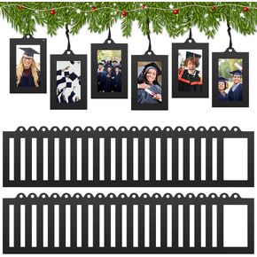 Barydat 30 Pcs Christmas Picture Frame Ornaments 2 x 3 Inches 2024 Small Metal Photo Frame with Ribbon Hanging Picture Frames for Family Photo Christmas Tree Xmas Party Holiday Decoration (Black)