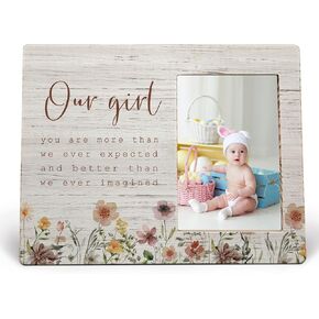 Our Girl Picture Frames, New Born Baby Girl Picture Frame, Girl Photo Frame for Daughter Friend, Gifts for Daughter, You are More Than We Ever Expected Wood Photo Frame for 4x6 Photos