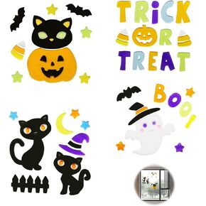 4Pcs Halloween Thick Gel Clings for Kids, Easy to Install Halloween Clings Window Stickers for Kids Jelly Window Stickers, Cute Pumpkins Witch Bats Window Clings Halloween Window Decors Supplies