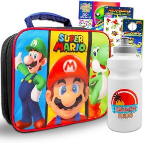Super Mario Lunch Box for Kids Set - Bundle with Mario Lunch Bag Plus Stickers, Water Bottle, More | Mario Lunch Container for Boys, Girls