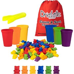 Driddle Colorful Counting Bears with Matching Cups - 100 Bears - Sort, Count & Color Recognition Learning Toy for Toddler & Kids - Montessori Education - Preschool Game