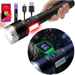 VASTFIRE Worlds Brightest Flashlight 9000000 Lumens Police, OLED Power Display Red Side Lantern Camping Light, Most Powerful Car Flash Light USB-C Rechargable Power Bank Flashlights