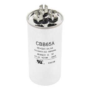 45+5 uF ±5% MFD CBB65 Dual Run Start Round Capacitor 50/60HZ Replace for Model CBB65 CBB65B, 370/440 VAC for AC Motor Run, Heat Pump Air Conditioner or Condenser Straight Cool and Fan Start