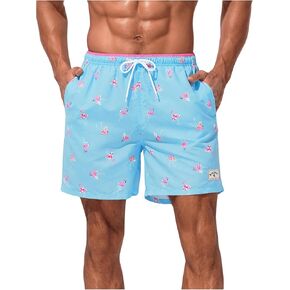 SOLY HUX Swimming Trunks for Men Flamingo Print Drawstring Waist Swim Shorts Bathing Suits with Pockets