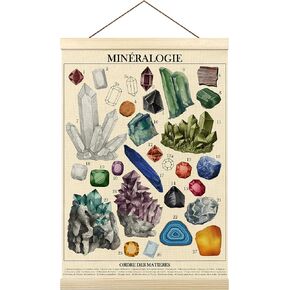 Tzhim Gem Stones Poster Hanger Frame, Crystals Chart Wall Hanging Decor for Living Room Office Classroom Bedroom, Educational Posters, Geology Minerals Wall Art Prints with Wood Frames, 12x16in 147