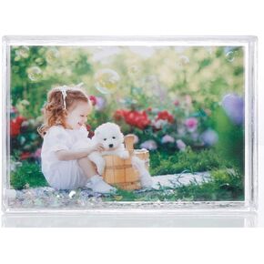 Glitter Picture Frames Acrylic Friends Family Snow Globe Photo Frame Gifts (4x6 Silver)