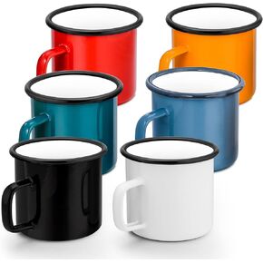 HaSteeL 12oz Enamel Campfire Mugs, Small Vintage Camping Mug Cup Set of 6 for Coffee Tea Milk, Portable and Durable for Home, Picnic, Travel, Hiking, Fishing Indoor Outdoor, Non Toxic & Easy to Clean