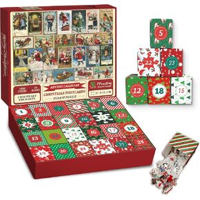 Advent Calendar 2024 Christmas Puzzle for Adults 1000 Pieces, Christmas Countdown Calendar 24 Days Jigsaw Puzzles, Vintage Holiday Christmas Postcards Puzzles as Christmas wall Decor