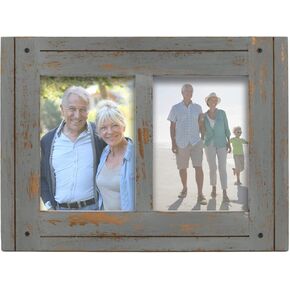 Prinz Homestead Double 5x7 Picture Frame in Gray - Distressed Rustic Decor Wood Photo Frame, Two-Way Easel, Wall or Tabletop Display