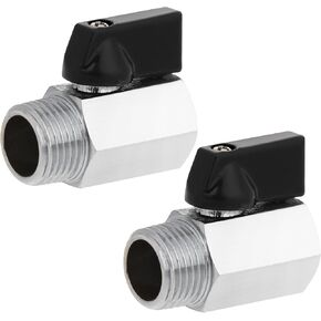 Mini Brass Ball Valve, 2 Pcs 1/2 Ball Valves Female x Male NPT Thread Shut-Off Valve Expansion Valve RV Low Point Drain Valve (Black)