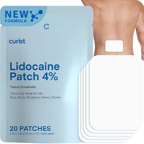 Curist Lidocaine Patches Maximum Strength with Curcumin - Numbing Topical Pain Relief for Back Relief, Neck Relief, & Sore Muscle Relief (Pack of 20 Pain Patches 3"x5" 4% Lidocaine Patch) New Formula