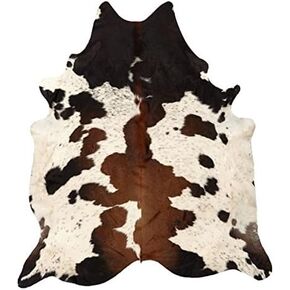 Pure Brown Tricolor Cowhide Rug Black Brown and White Luxurious Cow Skin Tri Color