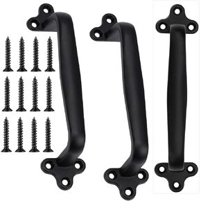 2 Pcs 7.6" Black Sliding Barn Door Handles, Fence Gate Outdoor Handle Barn Door Hardware Iron Hardware Pulls (Vintage Farmhouse Cabinet Pulls,Garage(with Screws)