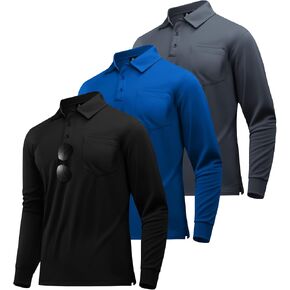 SWISSWELL Long Sleeve Polo Shirts for Men with Pocket 3 Pack Collared Shirt Moisture Wicking Performance Golf Shirts
