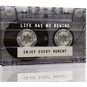 Inspirational Wall Art - Retro Cassette Tape Canvas Print Life Has No Rewind Enjoy Every Moment Positive Quotes Wall Decor Motivational Music Poster Office Picture Artwork Home Decor, Framed 12x18in