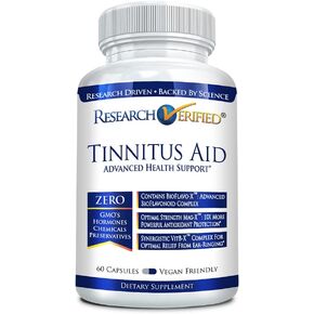 Research Verified Tinnitus Aid - Lessen Internal Ringing - Ginkgo Biloba, Vitamin C, Full Spectrum B Complex Blend, Magnesium - 6 Month Supply - Vegan - Made in The USA