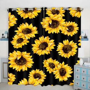 QH Seamless Sunflower Background Window Curtain Panels Blackout Curtain Panels Thermal Insulated & Light Blocking 42W x 84L inch (Set of 2 Panels)