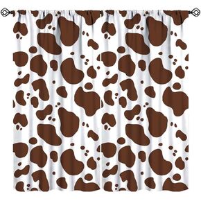 Cowhide Print Curtains, Western Farm Animal Fur Window Drapes Rustic Farmhouse Brown White Cow Window Treatments for Kids Boys Girls Teens Bedroom Living Room 42x45 Inch