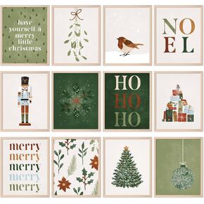 AnyDesign 12Pcs Christmas Boho Wall Art Prints Minimalist Watercolor Xmas Art Poster Aesthetic Christmas Posters Room Decor for Xmas Tree Winter Gallery Living Room Bathroom Wall (UNFRAMED, 8x10in)