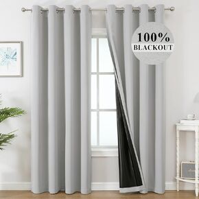 Estelar Textiler Sage Green 100% Blackout Curtains for Living Room, Thermal Insulated Complete Light Blocking Curtains for Bedroom, Noise Reducing Grommet Drapes with Black Liner, 52Wx84L, 2 Panels