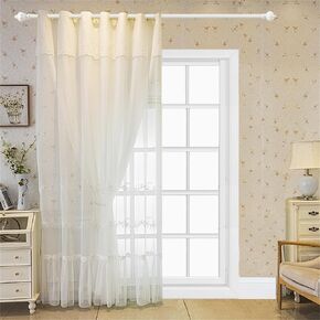 1 Panel Luxury White Double Layer Sheer Curtains for Living Room Bedroom Elegant Beaded Embroidery Double Layer Curtains with Attached Lace Valance for Window Grommet Top (W52 L84 inch,White)