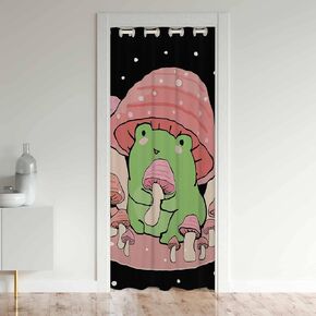 Frog Animals Door Curtain for Doorway Privacy Mushroom Closet Door Cover Curtain for Bedroom Living Room,Pink Black 30%-50% Room Darkening Blackout Insulated Thermal Curtain,34x80 (Inch) 1 Panel