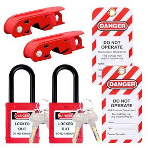 Circuit Breaker Lockout Set, Circuit Breaker Lockout, Nylon Padlock, Lockout Tagout Tag, for Standard Single and Double Toggles, Circuit Breaker Switch Lock Device (Set B)