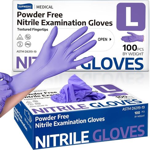 Nitrile Exam Glove, 3.5 mil Disposable Medical Gloves Powder-Free Latex-Free, Box of 100 pcs (Purple) (Large) in Saudi Arabia