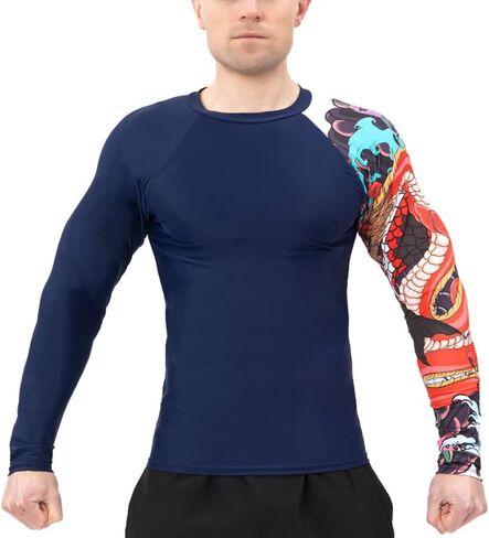 Men's Swim Shirts Rash Guard Long Sleeve UPF 50+ Sun Protection Quick Dry Compression Surf Shirt in Kuwait