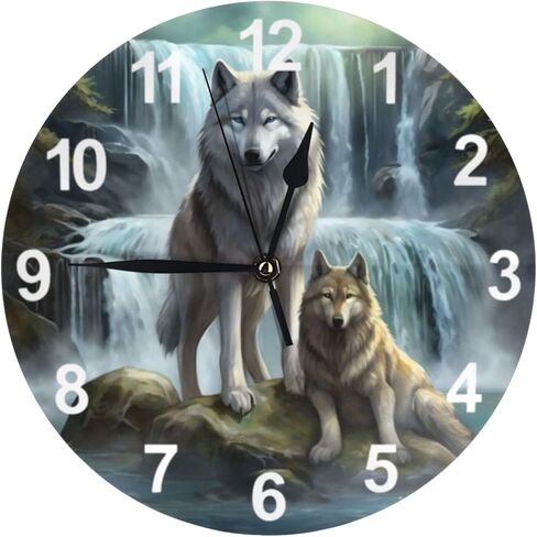 KiuLoam Silent Non Ticking Round Wall Clock, 3D Printed Wolf Home Decor Battery Operated Decorative for Living Room, Kitchen, Bedroom Clock Art in Kuwait