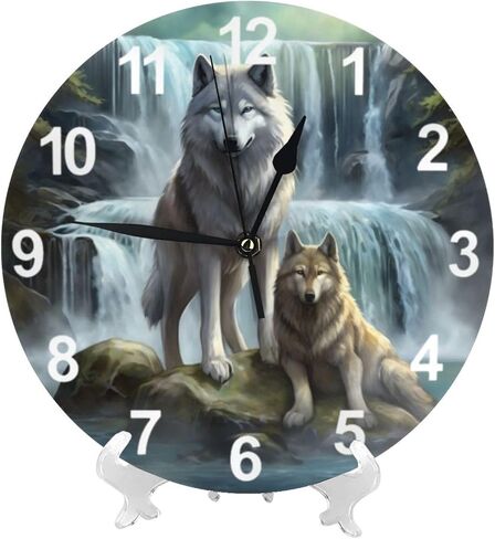 KiuLoam Silent Non Ticking Round Wall Clock, 3D Printed Wolf Home Decor Battery Operated Decorative for Living Room, Kitchen, Bedroom Clock Art in Kuwait