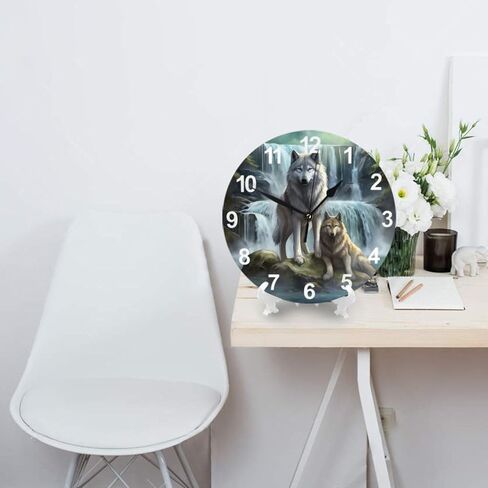 KiuLoam Silent Non Ticking Round Wall Clock, 3D Printed Wolf Home Decor Battery Operated Decorative for Living Room, Kitchen, Bedroom Clock Art in Kuwait