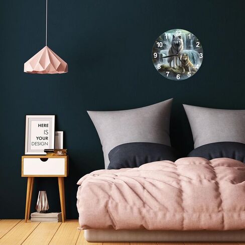 KiuLoam Silent Non Ticking Round Wall Clock, 3D Printed Wolf Home Decor Battery Operated Decorative for Living Room, Kitchen, Bedroom Clock Art in Kuwait