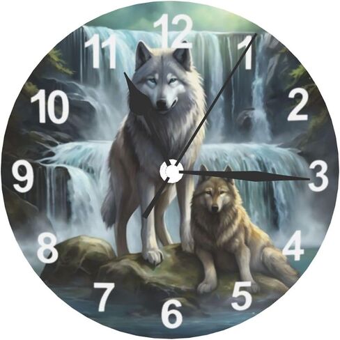 KiuLoam Silent Non Ticking Round Wall Clock, 3D Printed Wolf Home Decor Battery Operated Decorative for Living Room, Kitchen, Bedroom Clock Art in Kuwait