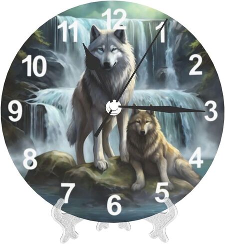 KiuLoam Silent Non Ticking Round Wall Clock, 3D Printed Wolf Home Decor Battery Operated Decorative for Living Room, Kitchen, Bedroom Clock Art in Kuwait
