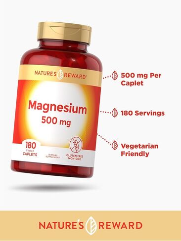 Magnesium Oxide Supplement - 500mg - 180 Count - Vegetarian, Non-GMO & Gluten Free Formula - by Nature's Reward in Kuwait