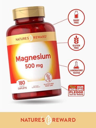 Magnesium Oxide Supplement - 500mg - 180 Count - Vegetarian, Non-GMO & Gluten Free Formula - by Nature's Reward in Kuwait