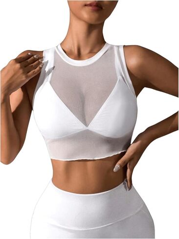 قميص رياضي نسائي شبكي شفاف من SweatyRocks بدون أكمام ورقبة دائرية للتمارين الرياضية in Saudi Arabia