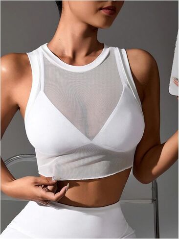 قميص رياضي نسائي شبكي شفاف من SweatyRocks بدون أكمام ورقبة دائرية للتمارين الرياضية in Saudi Arabia