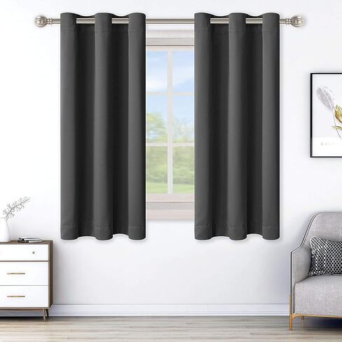 LORDTEX Blackout Curtains for Bedroom -Thermal Insulated Curtains with Grommet Top Room Darkening Noise Reducing Window Drapes for Living Room, 2 Panels, Dark Grey, 42 x 63 inch in Kuwait
