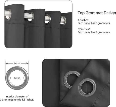 LORDTEX Blackout Curtains for Bedroom -Thermal Insulated Curtains with Grommet Top Room Darkening Noise Reducing Window Drapes for Living Room, 2 Panels, Dark Grey, 42 x 63 inch in Kuwait