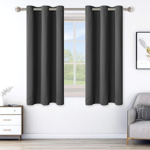 LORDTEX Blackout Curtains for Bedroom -Thermal Insulated Curtains with Grommet Top Room Darkening Noise Reducing Window Drapes for Living Room, 2 Panels, Dark Grey, 42 x 63 inch in Kuwait