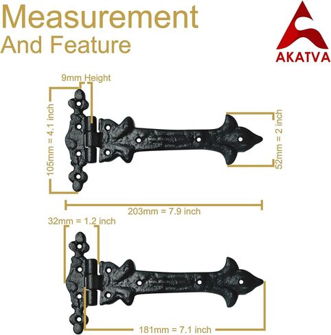 T Hinge Set - 8 Piece Gate Hinges for Wooden Fences Heavy Duty - Barn Hinges for Doors - Black Hinges – Hinges for Shed Door - Door Hinges Black Matte - Hinges Outdoor - Fence Strap Hinge Set in Kuwait